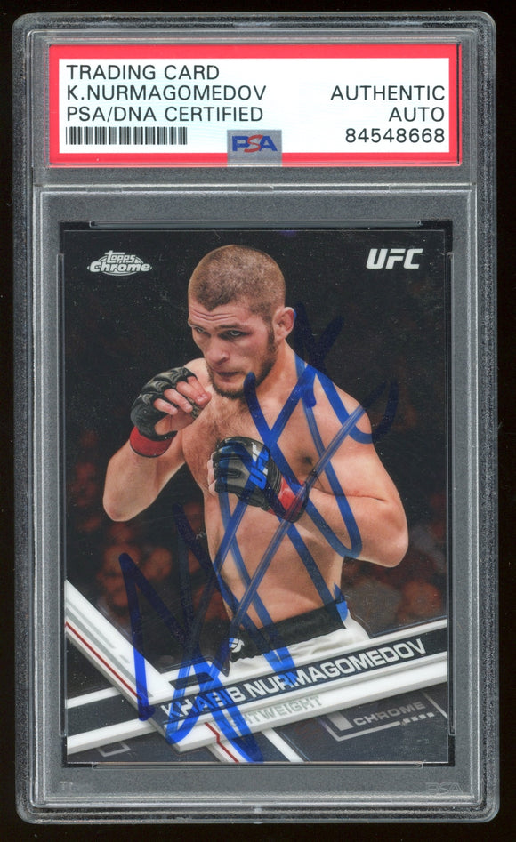 Khabib Nurmagomedov Signed 2017 Topps Chrome UFC 1st Year Base #100 Auto PSA