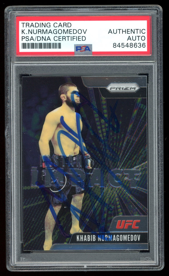 Khabib Nurmagomedov Signed 2021 Panini UFC Prizm Instant Impact #2 Auto PSA