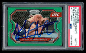 Khabib Nurmagomedov Signed 2021 Panini UFC Prizm Green #181 Auto PSA 9