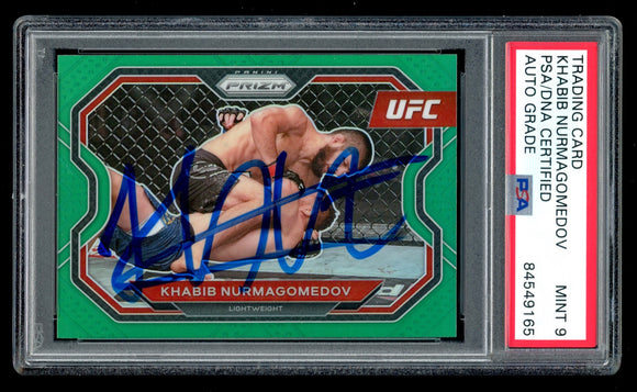 Khabib Nurmagomedov Signed 2021 Panini UFC Prizm Green #181 Auto PSA 9