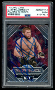 Khabib Nurmagomedov Signed 2021 Panini UFC Prizm Fireworks #18 Auto PSA