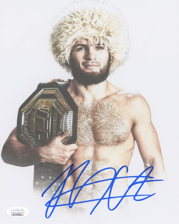 Khabib Nurmagomedov Signed 11x14 Photo With Belt UFC JSA Witness COA Proof