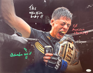 Brandon Moreno Signed 16x20 Photo UFC "Assassin Baby +1st Mexican Champ" JSA COA