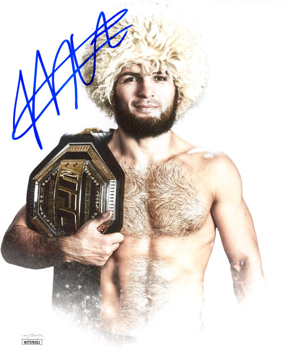 Khabib Nurmagomedov Signed 8x10 Photo W/ Belt UFC JSA Witness COA Proof