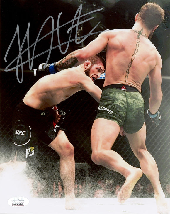 Khabib Nurmagomedov Signed 8x10 Photo Punching Mcgregor UFC JSA Witness COA Proof