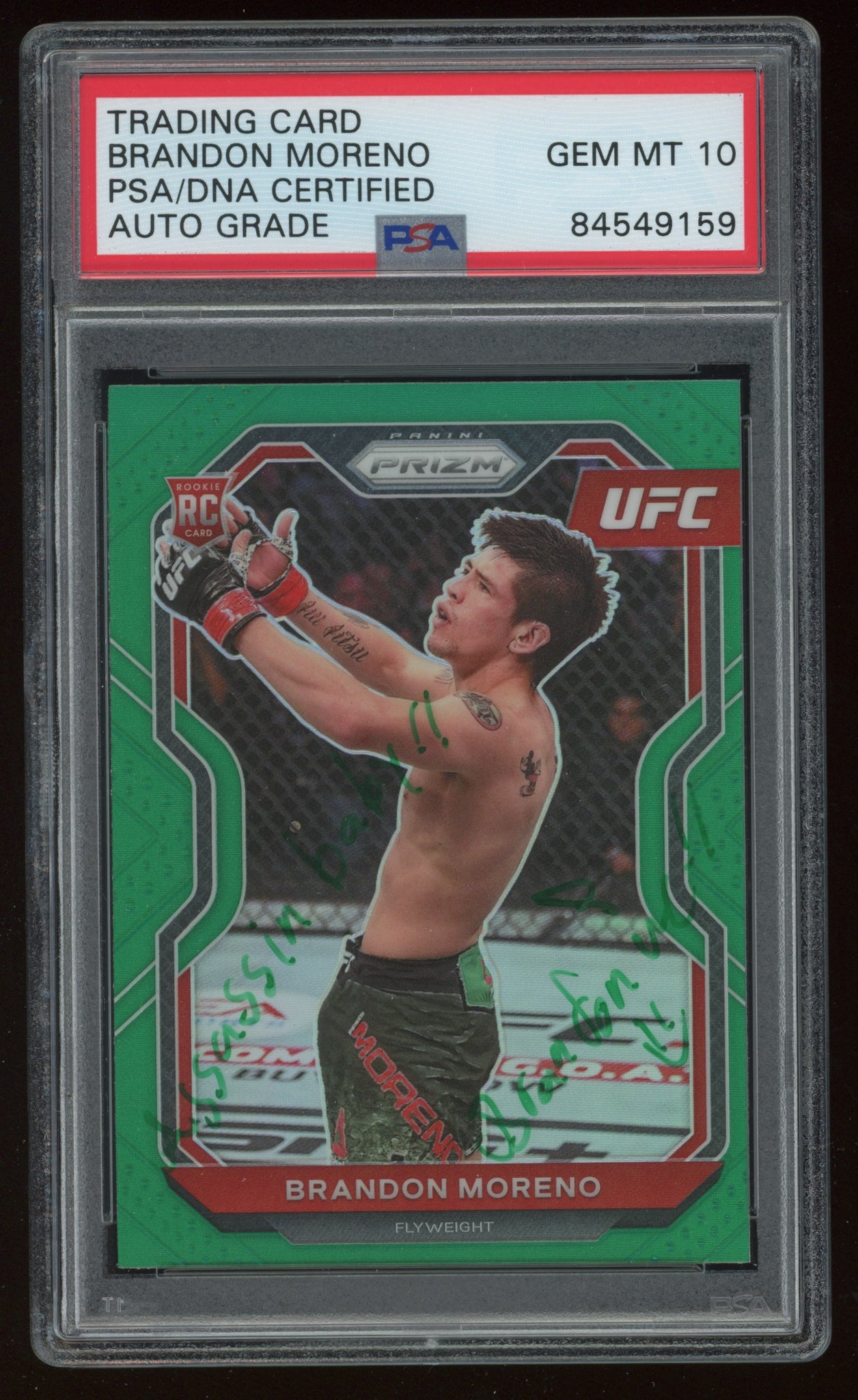 Brandon Moreno Signed 2021 UFC Prizm Green "ASSASSIN BABY" RC PSA 10 A Dash Collectibles Brandon Moreno Signed 2021 UFC Prizm Green "ASSASSIN BABY" RC PSA 10 A Dash Collectibles